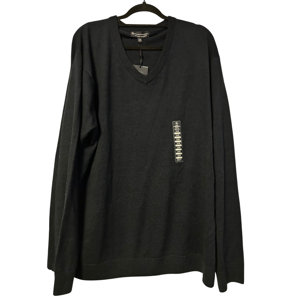 Hart Schaffner Marx Mens‎ 2XB Black Extra Fine Merino Wool V-Neck Sweater NWT